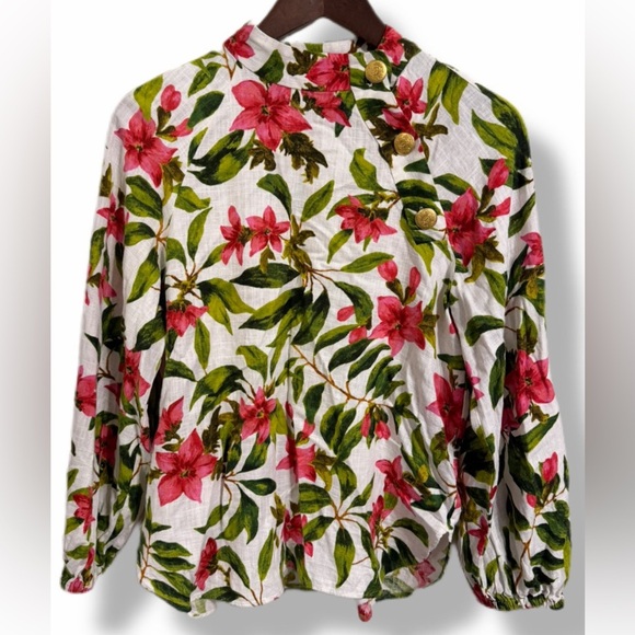 Zara Tops - Zara Cottagecore Bold Floral Linen-Blend Button Blouse | Size M